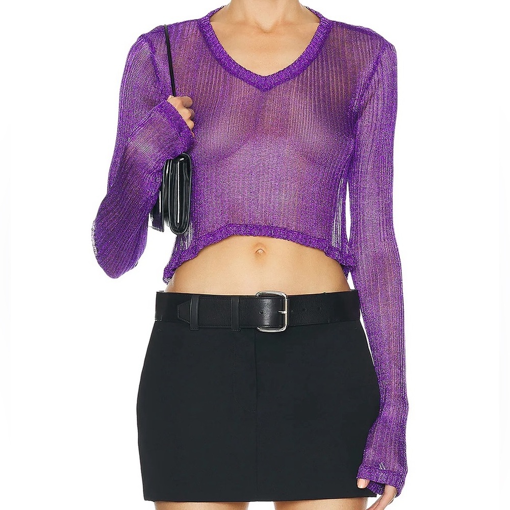 Prisca Vera Metallic V-Neck Cropped Top